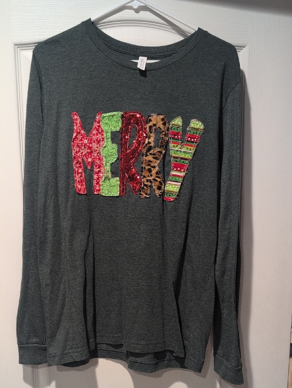 Bella Canvas Olive Green Crewneck MERRY Tee